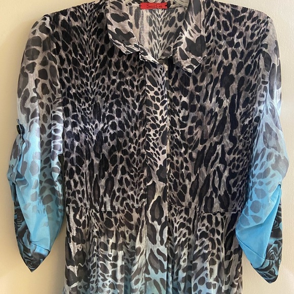 Saint Gil Animal Print dress with Blue Accents button front Medium - Picture 4 of 10